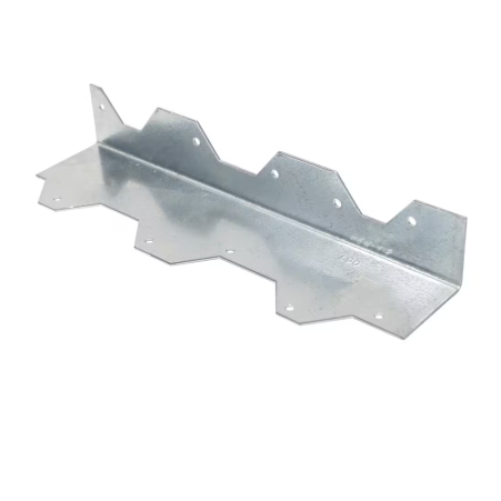The Simpson Strong-Tie 9 in. 16 Ga. ZMAX Galvanized Reinforcing L Angle features an L-shaped design, corrosion resistance, multiple holes, and jagged edges for durable use in various applications.
